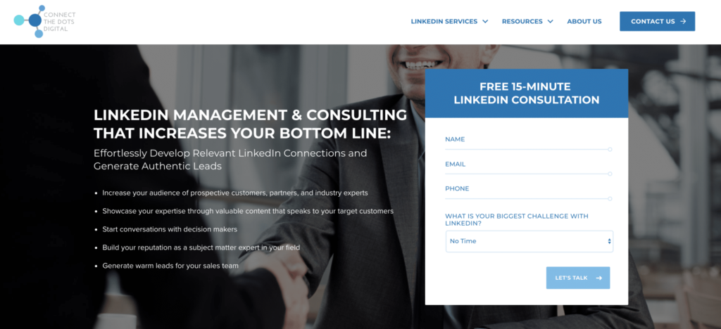 Lead generation form on a website homepage