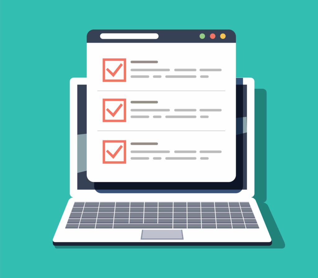 Illustration of a web design checklist on a computer.